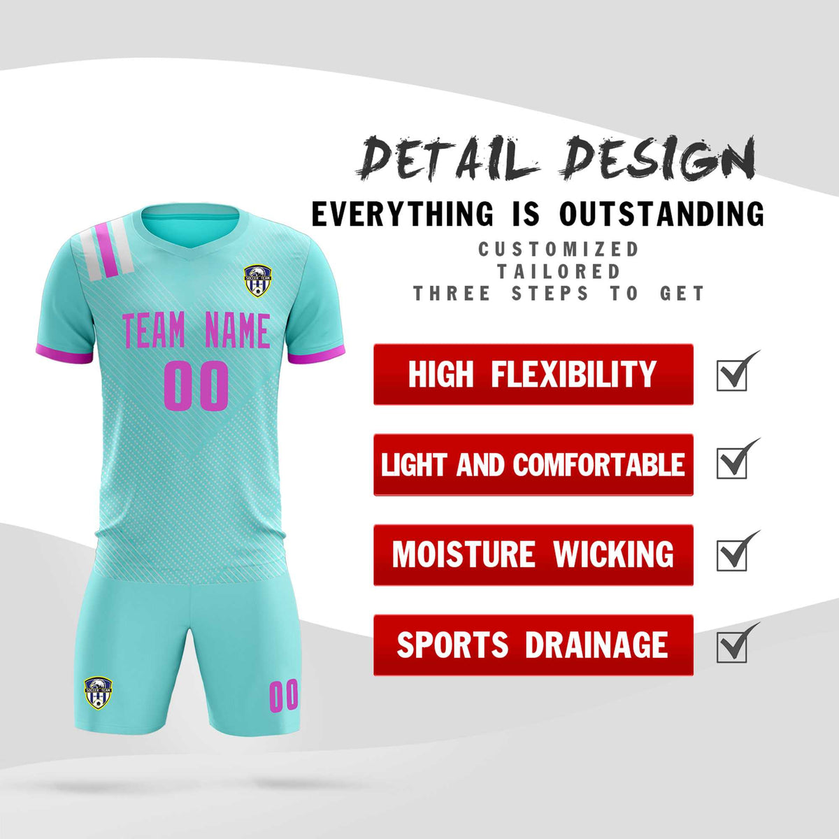 Custom Light Blue Striped Sportswear Football Kit Jersey For Adults
