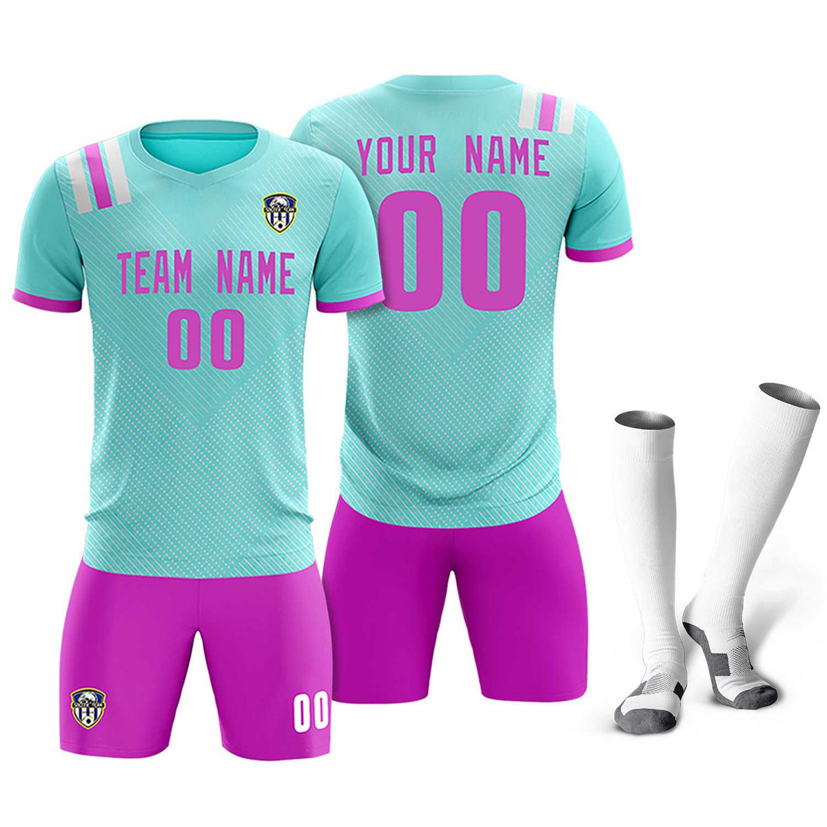 Custom Light Blue Striped Sportswear Football Kit Jersey For Adults