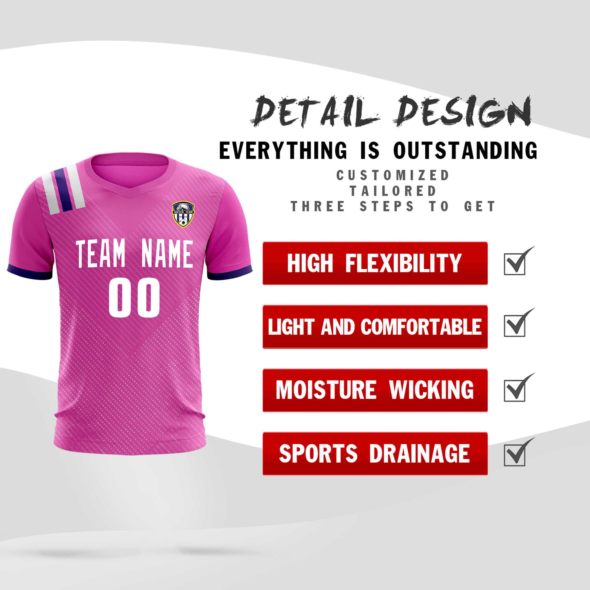Custom Light Red Striped Sportswear Football Kit Jersey For Adults