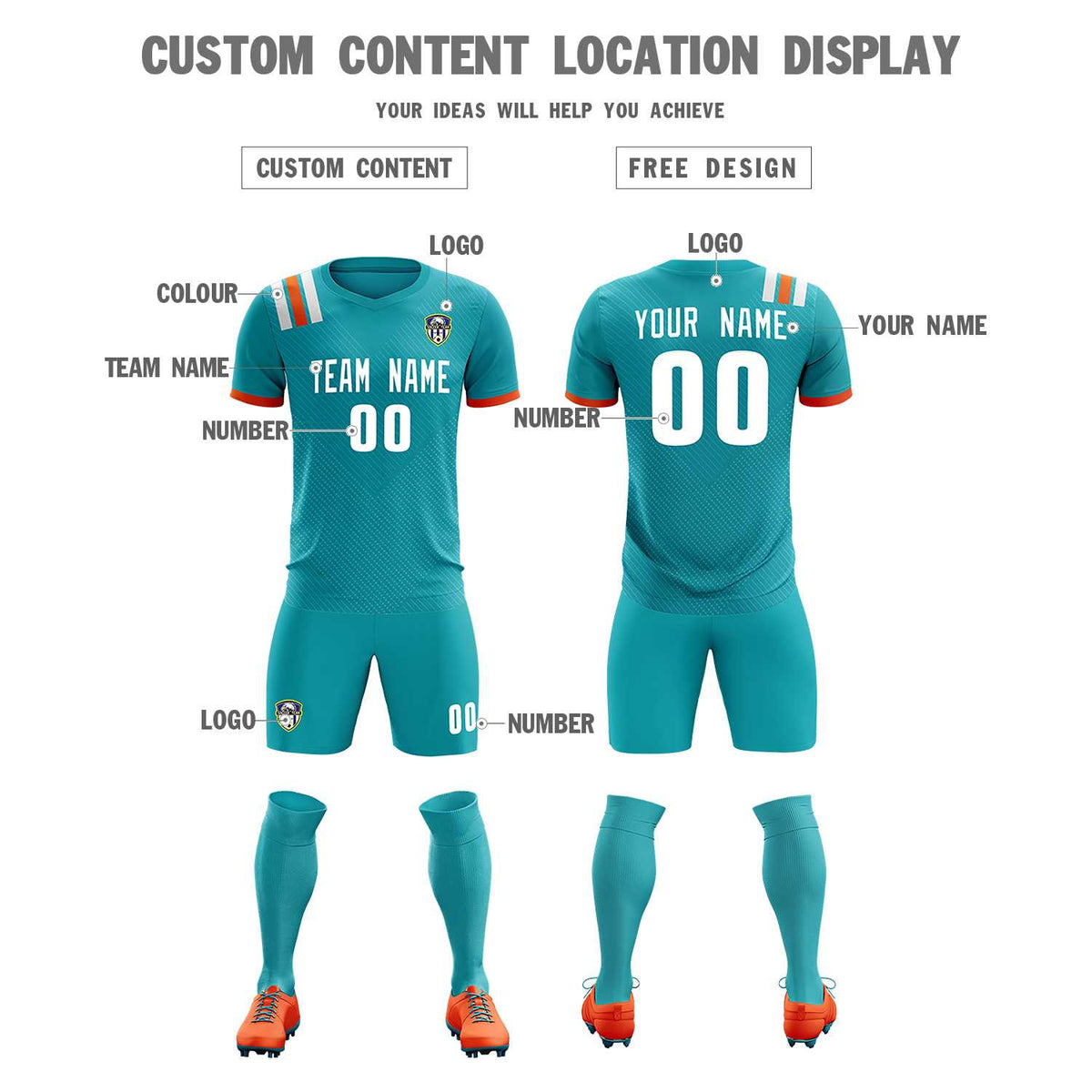 Custom Aqua Striped Sportswear Football Kit Jersey For Adults