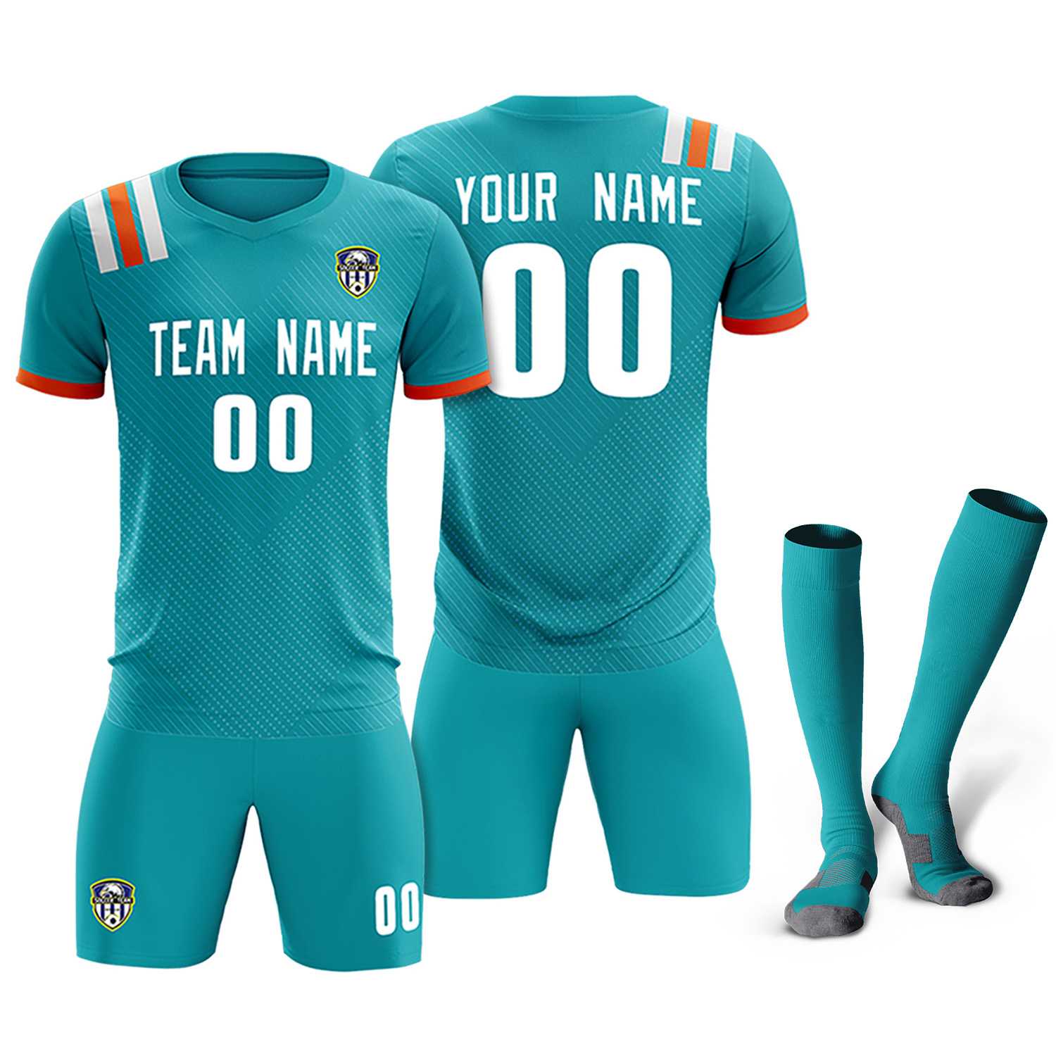 Custom Aqua Striped Sportswear Football Kit Jersey For Adults