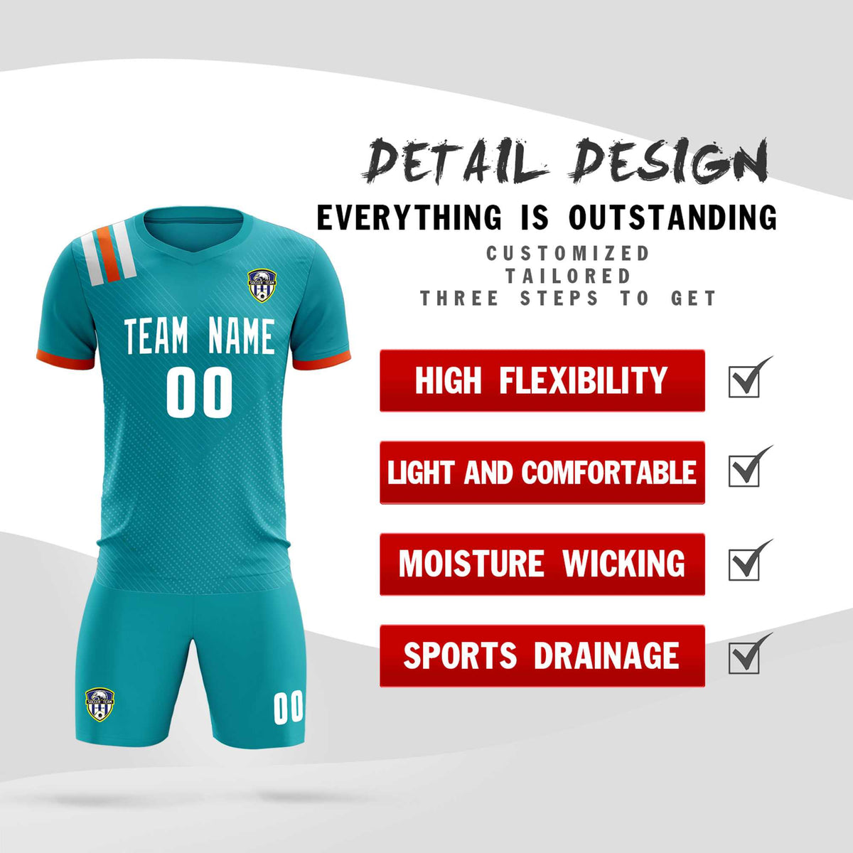 Custom Aqua Striped Sportswear Football Kit Jersey For Adults