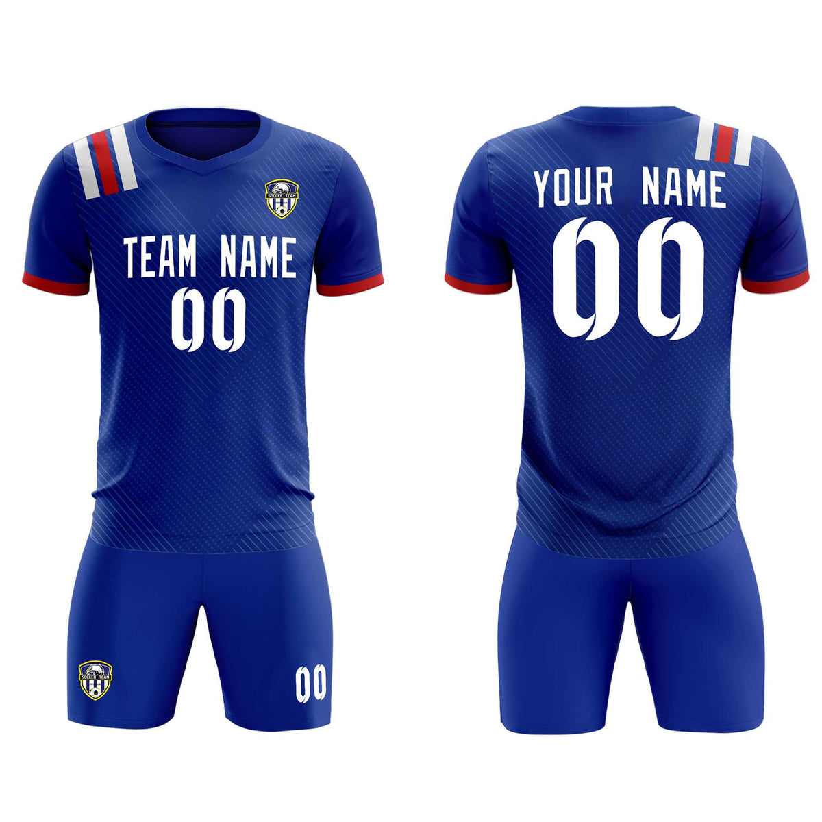 Custom Royal Striped Sportswear Football Kit Jersey For Adults