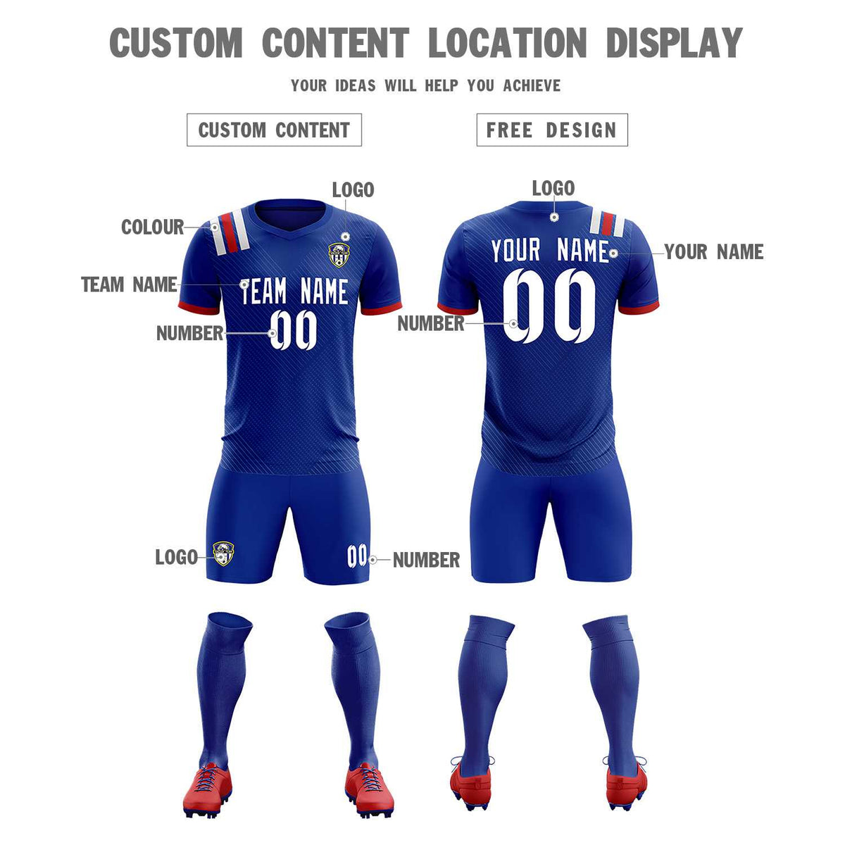 Custom Royal Striped Sportswear Football Kit Jersey For Adults