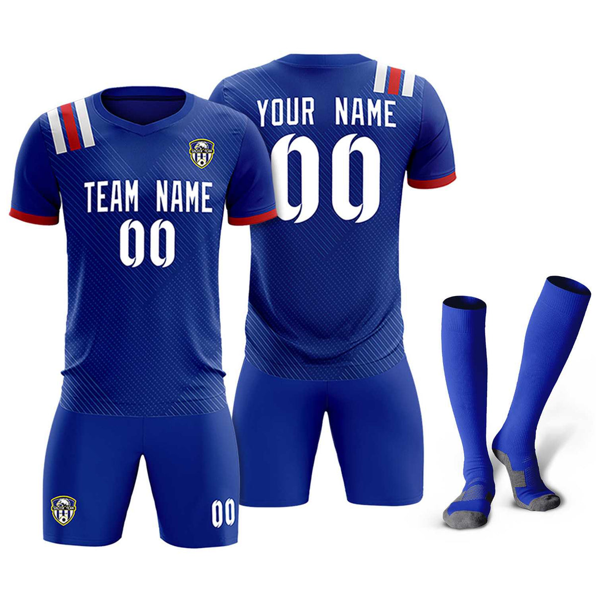 Custom Royal Striped Sportswear Football Kit Jersey For Adults