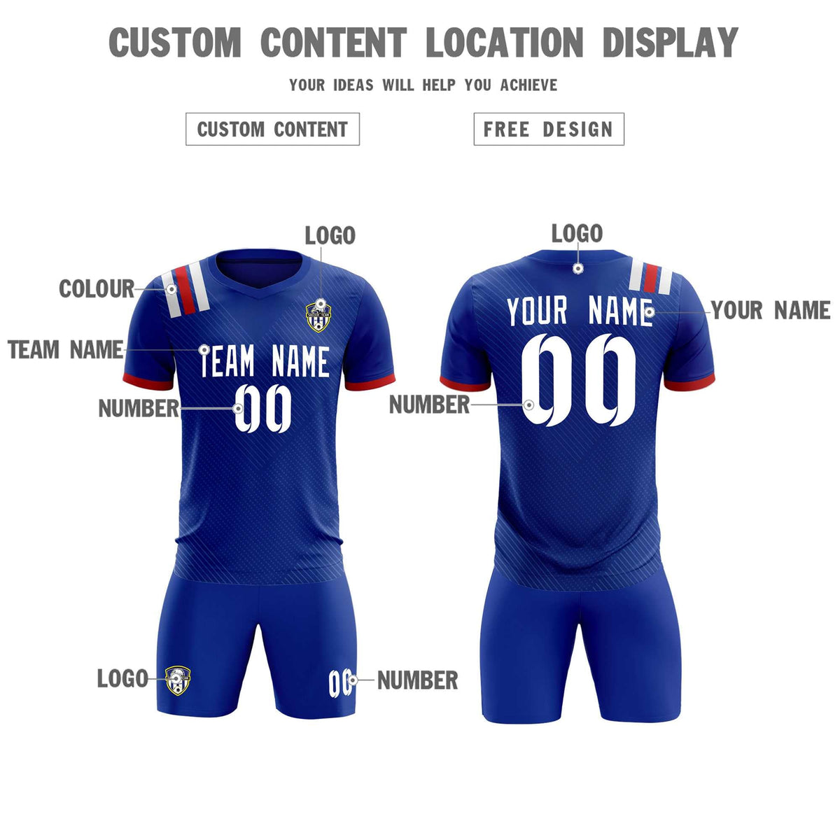 Custom Royal Striped Sportswear Football Kit Jersey For Adults