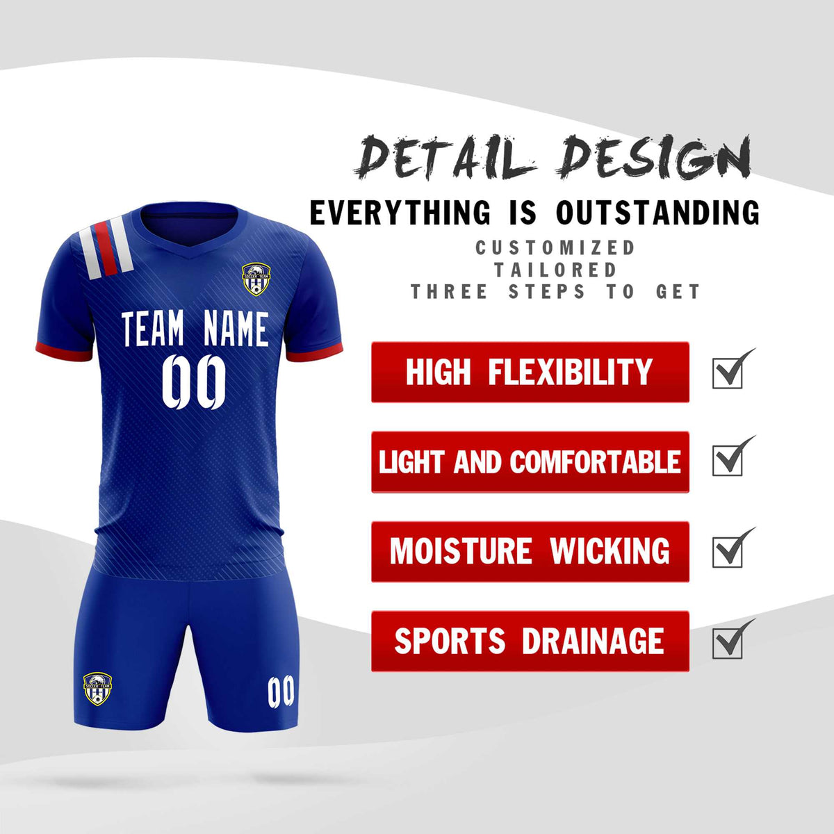 Custom Royal Striped Sportswear Football Kit Jersey For Adults