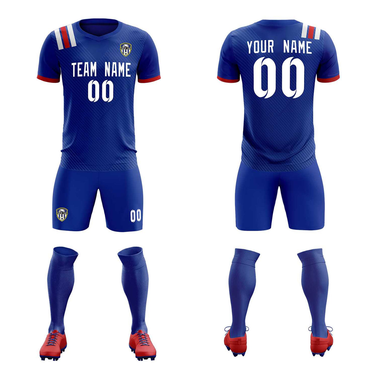Custom Royal Striped Sportswear Football Kit Jersey For Adults