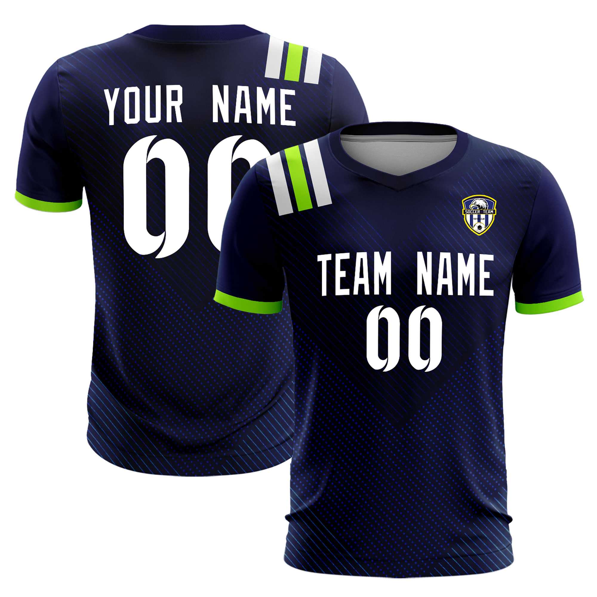 Custom Navy Striped Sportswear Football Kit Jersey For Adults
