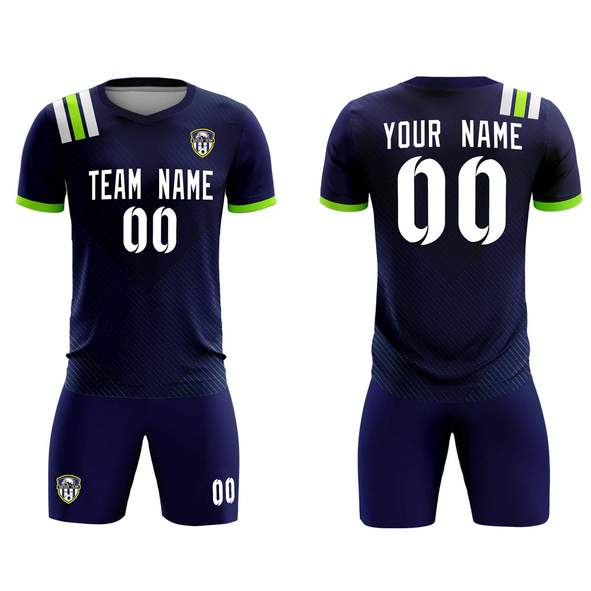 Custom Navy Striped Sportswear Football Kit Jersey For Adults
