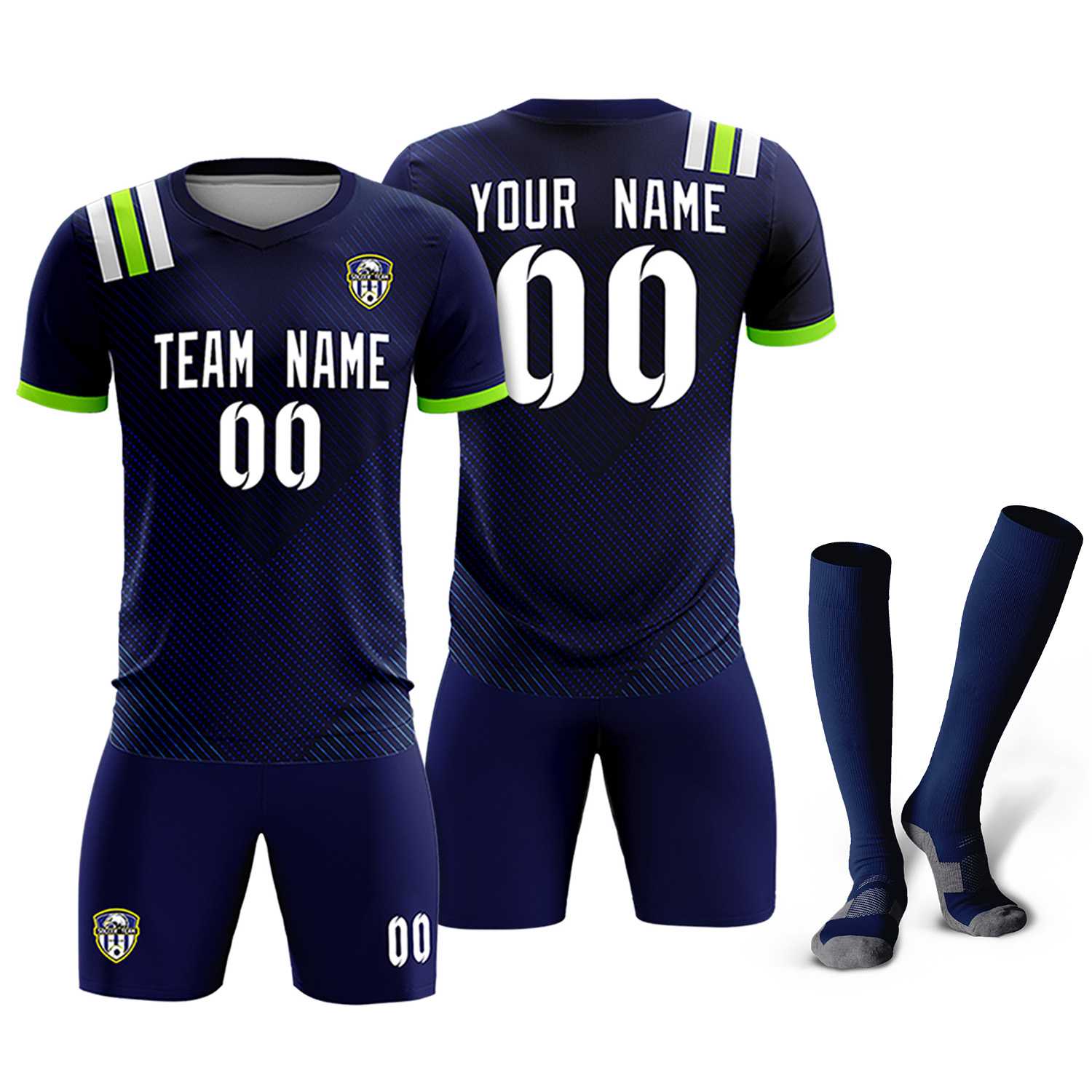 Custom Navy Striped Sportswear Football Kit Jersey For Adults