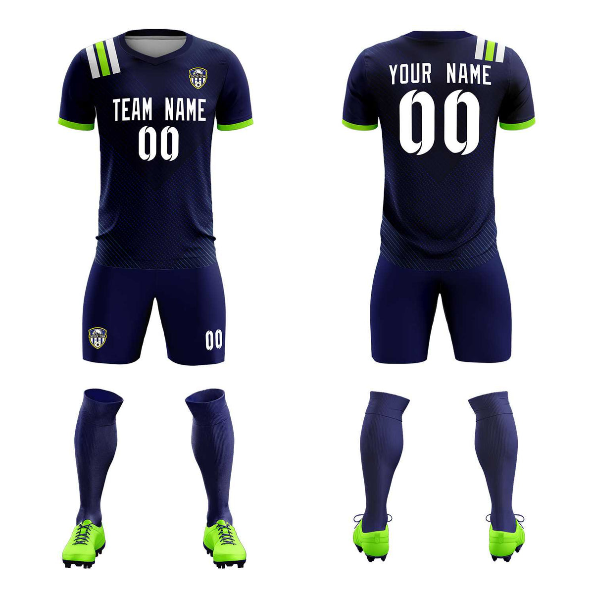 Custom Navy Striped Sportswear Football Kit Jersey For Adults