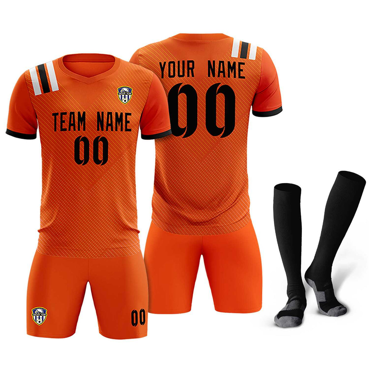 Custom Orange Striped Sportswear Football Kit Jersey For Adults