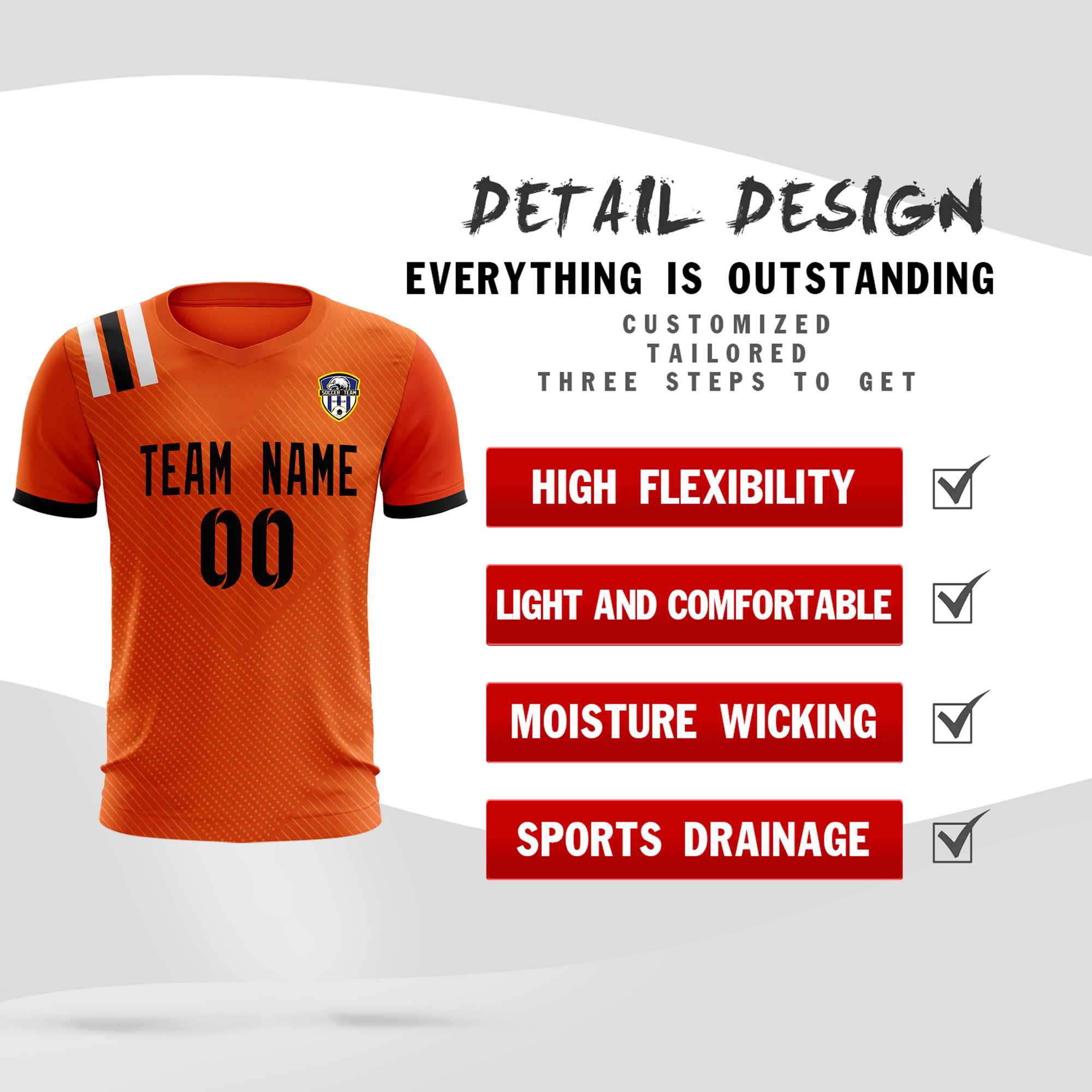 Custom Orange Striped Sportswear Football Kit Jersey For Adults