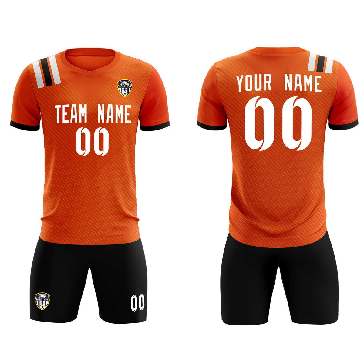 Custom Orange Striped Sportswear Football Kit Jersey For Adults