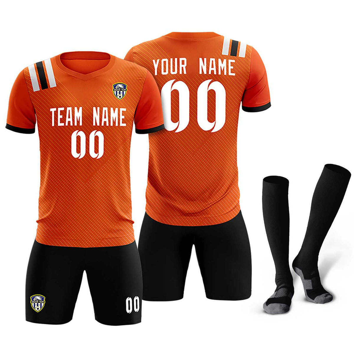 Custom Orange Striped Sportswear Football Kit Jersey For Adults