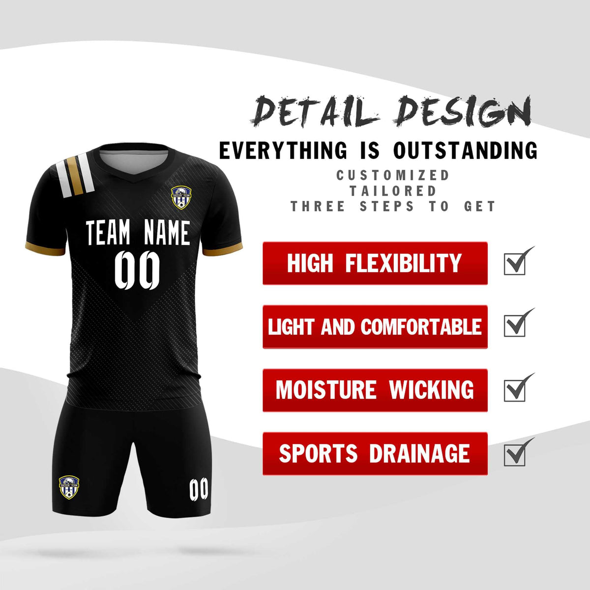 Custom Black Striped Sportswear Football Kit Jersey For Adults