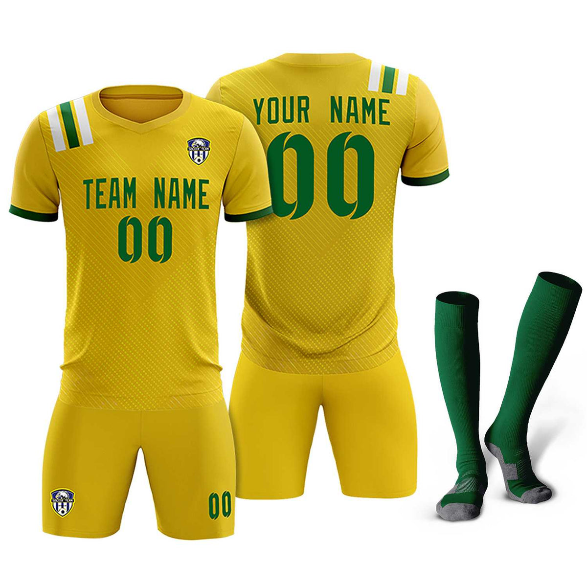 Custom Gold Striped Sportswear Football Kit Jersey For Adults