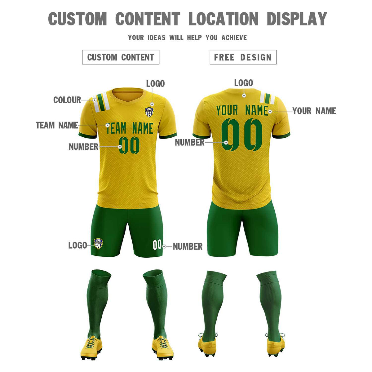 Custom Gold Striped Sportswear Football Kit Jersey For Adults