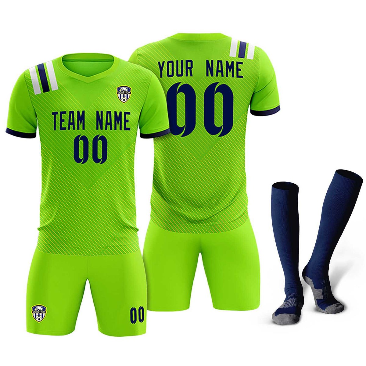 Custom Neon Green Striped Sportswear Football Kit Jersey For Adults