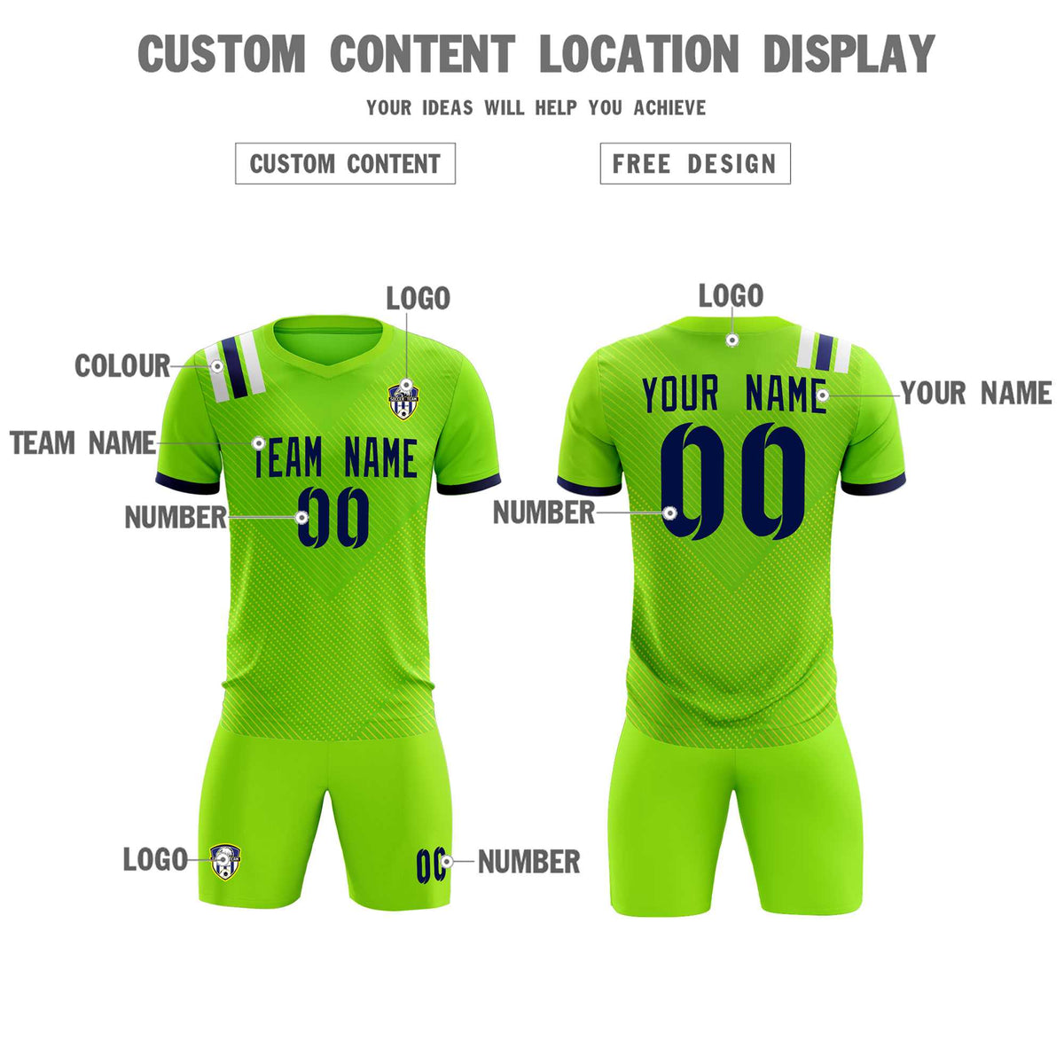 Custom Neon Green Striped Sportswear Football Kit Jersey For Adults