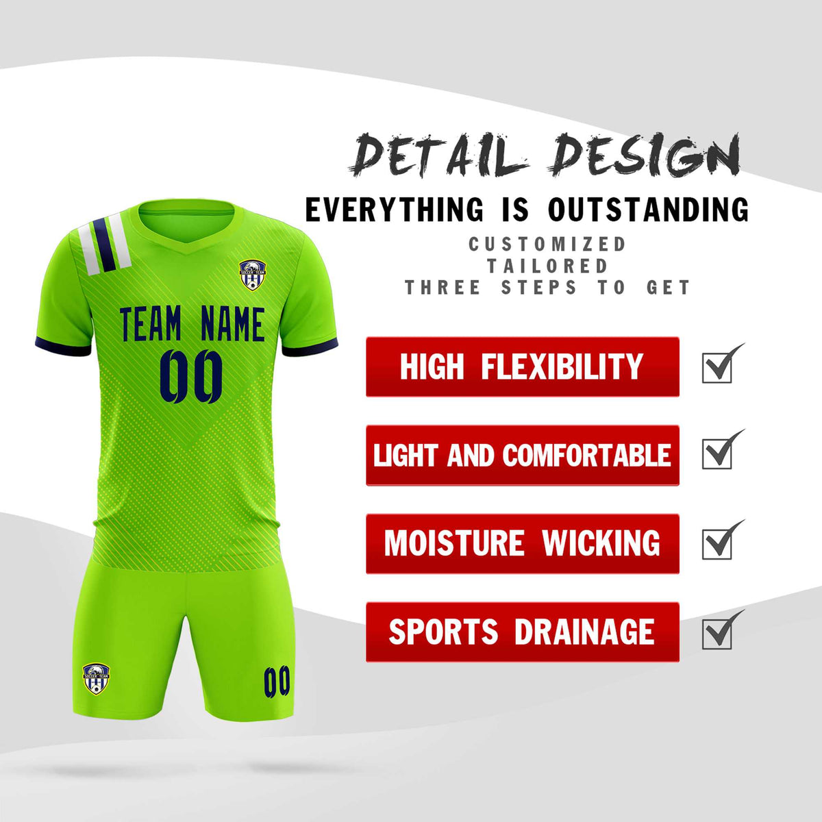 Custom Neon Green Striped Sportswear Football Kit Jersey For Adults