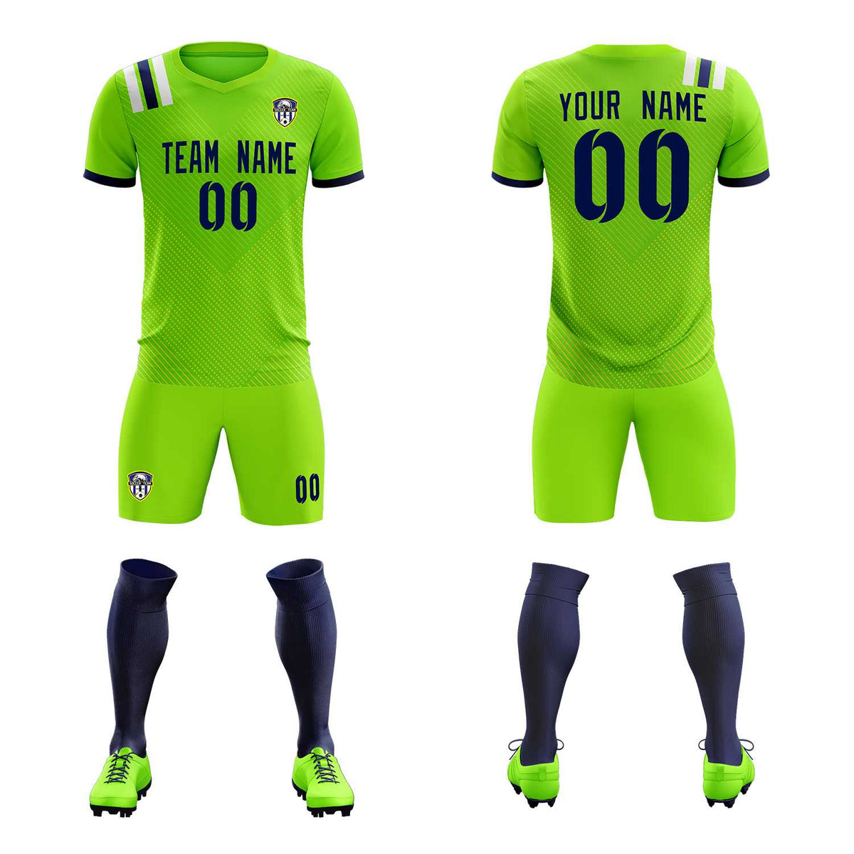 Custom Neon Green Striped Sportswear Football Kit Jersey For Adults