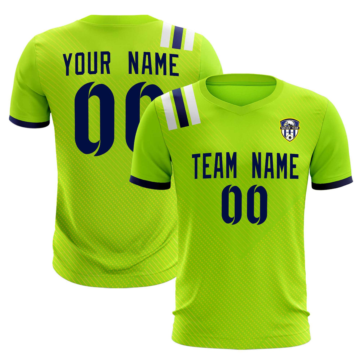 Custom Neon Green Striped Sportswear Football Kit Jersey For Adults
