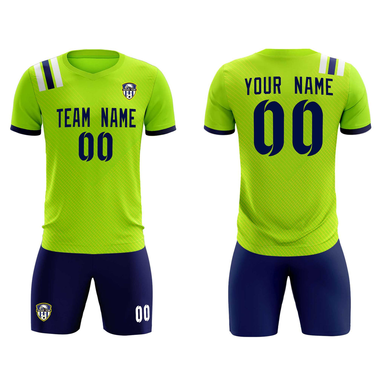 Custom Neon Green Striped Sportswear Football Kit Jersey For Adults