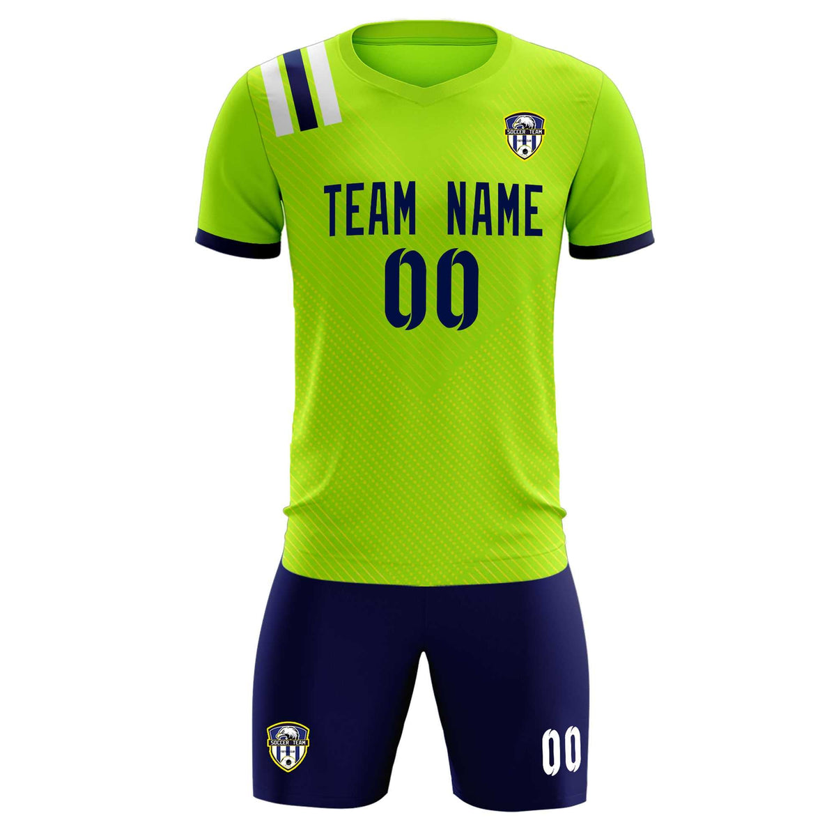 Custom Neon Green Striped Sportswear Football Kit Jersey For Adults