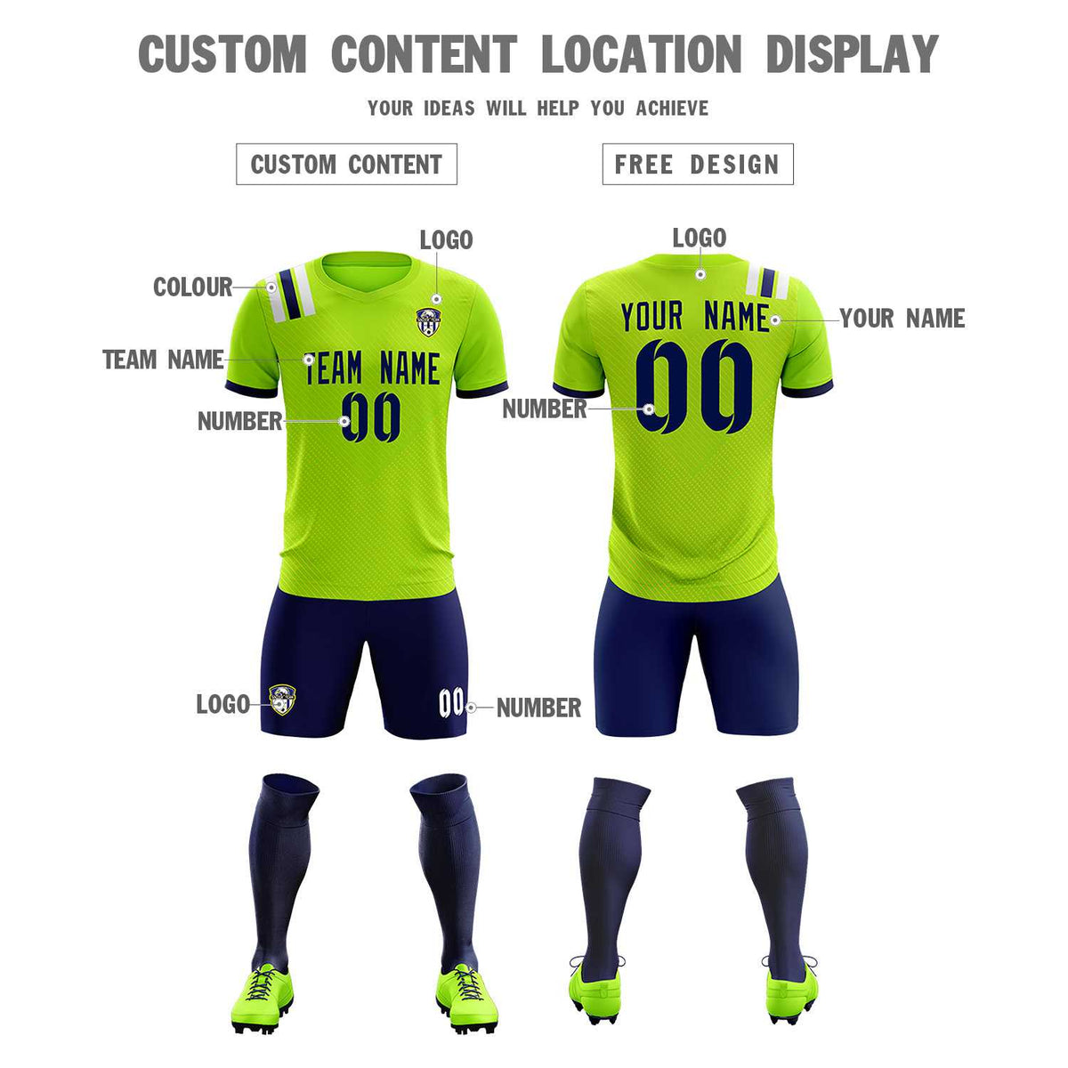 Custom Neon Green Striped Sportswear Football Kit Jersey For Adults