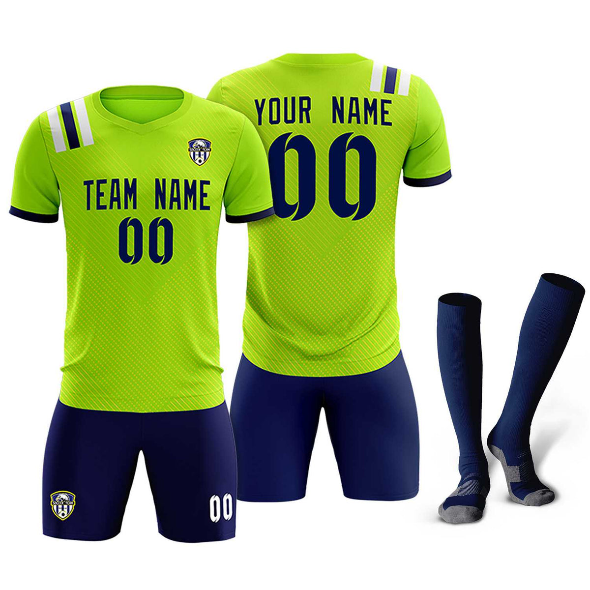 Custom Neon Green Striped Sportswear Football Kit Jersey For Adults