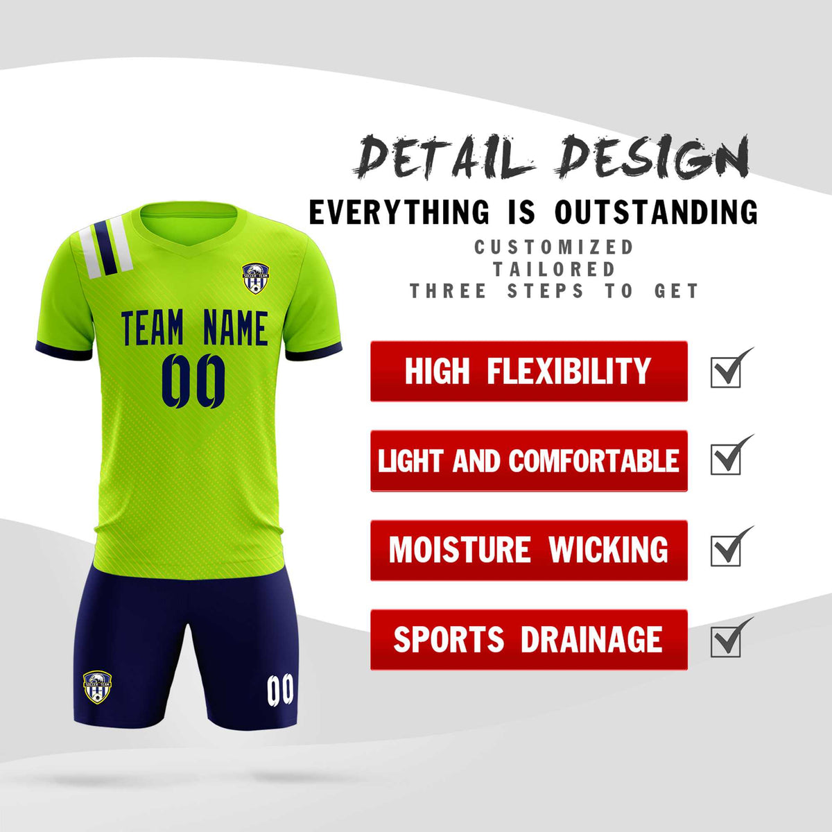 Custom Neon Green Striped Sportswear Football Kit Jersey For Adults