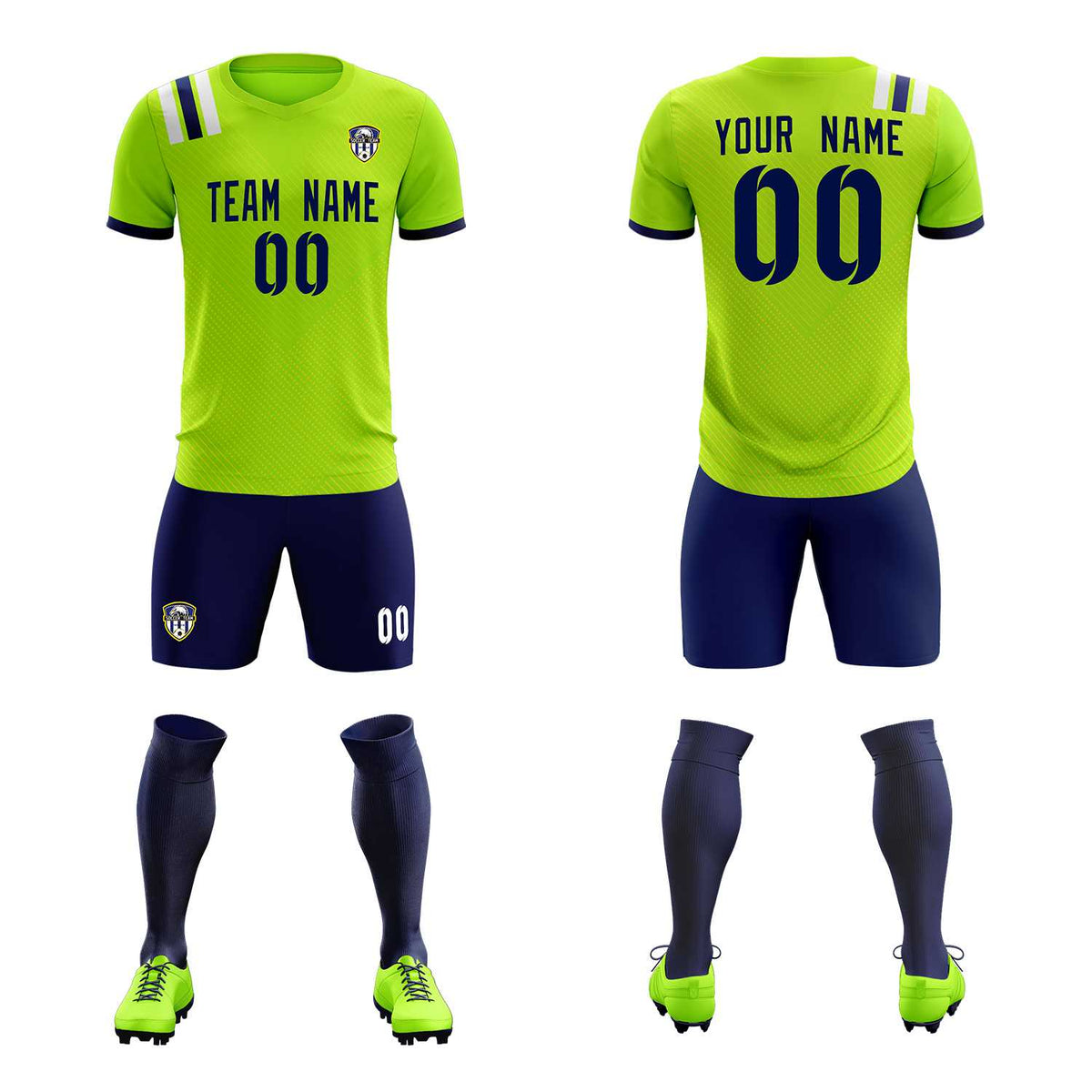 Custom Neon Green Striped Sportswear Football Kit Jersey For Adults