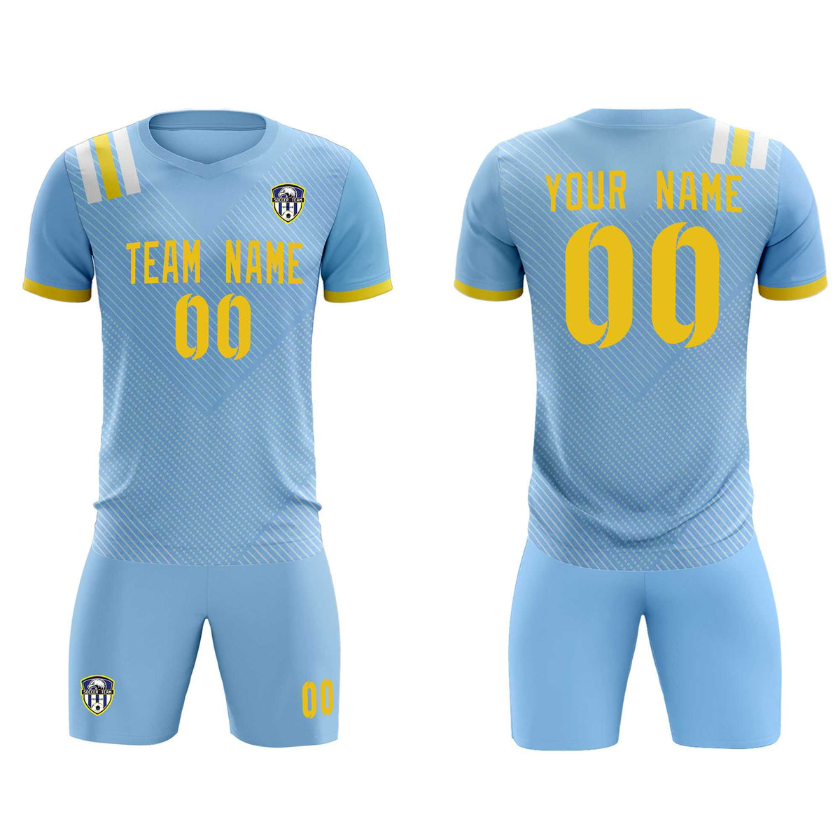 Custom Light Blue Striped Sportswear Football Kit Jersey For Adults
