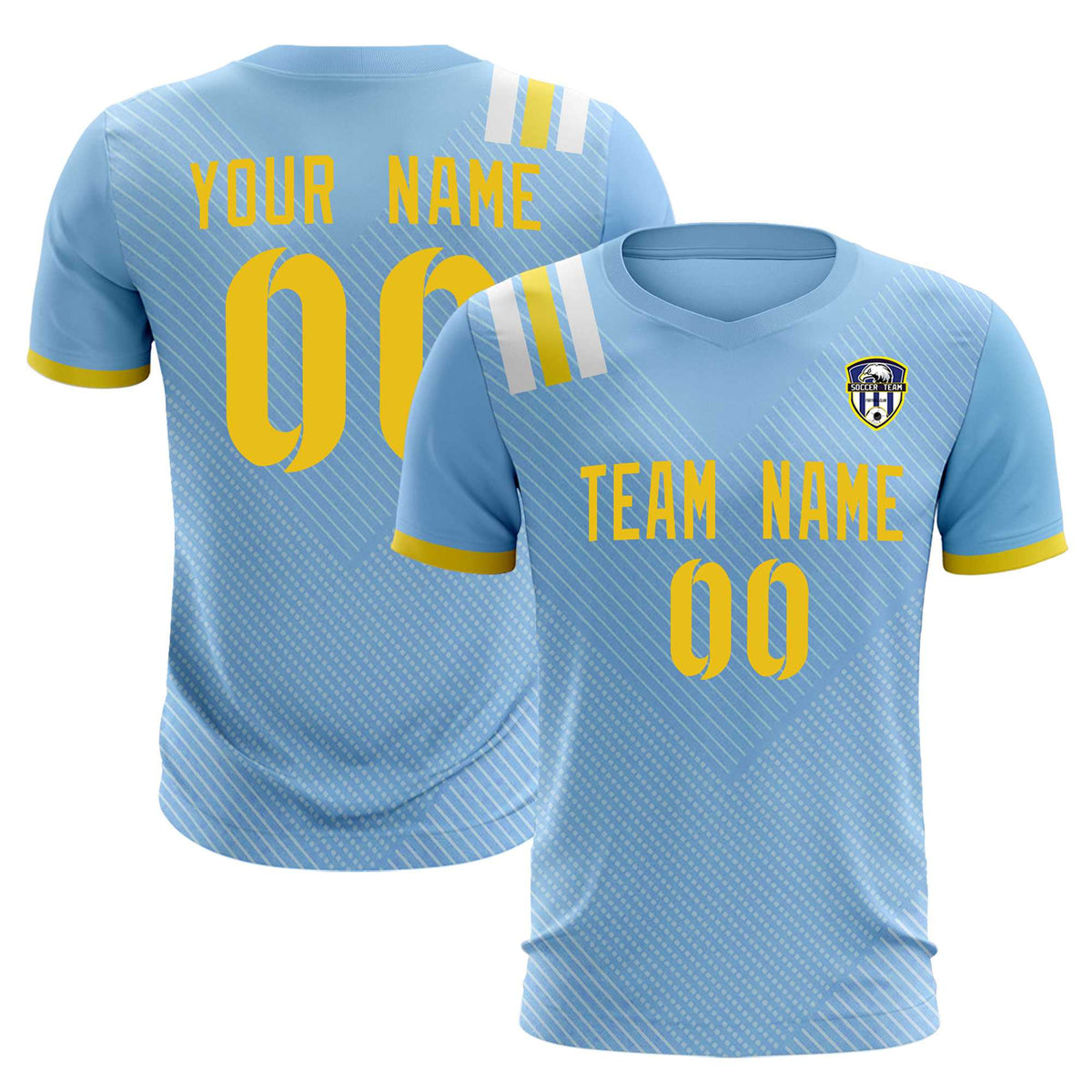 Custom Light Blue Striped Sportswear Football Kit Jersey For Adults