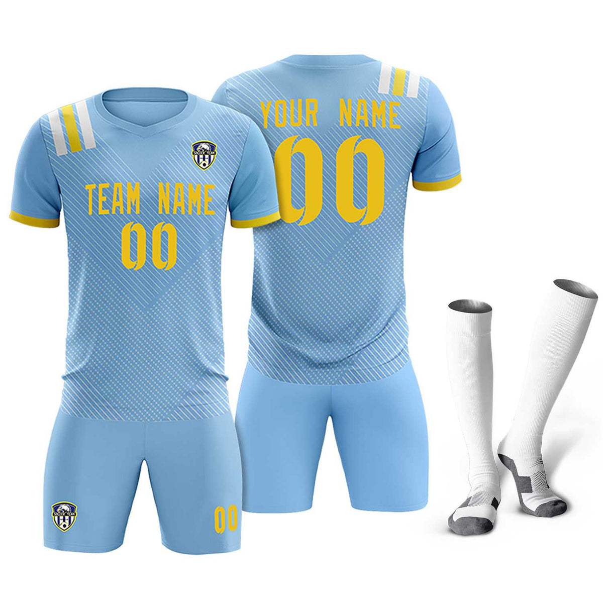 Custom Light Blue Striped Sportswear Football Kit Jersey For Adults