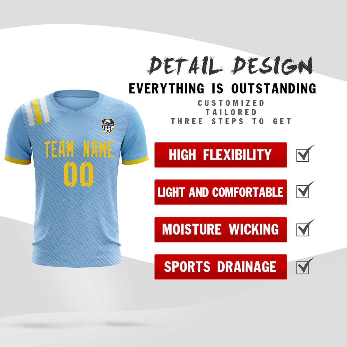 Custom Light Blue Striped Sportswear Football Kit Jersey For Adults