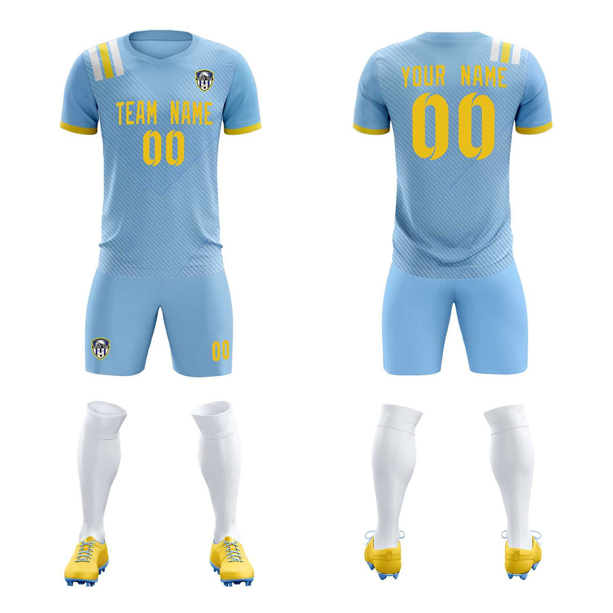 Custom Light Blue Striped Sportswear Football Kit Jersey For Adults
