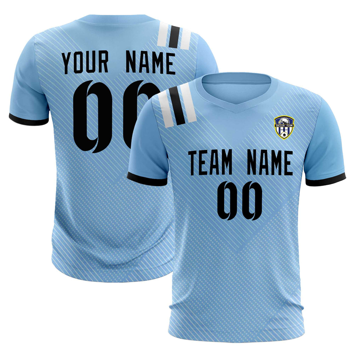 Custom Light Blue Striped Sportswear Football Kit Jersey For Adults