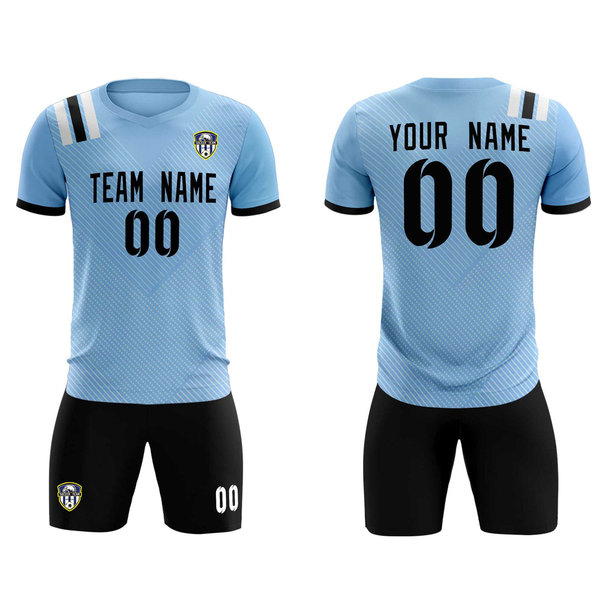 Custom Light Blue Striped Sportswear Football Kit Jersey For Adults