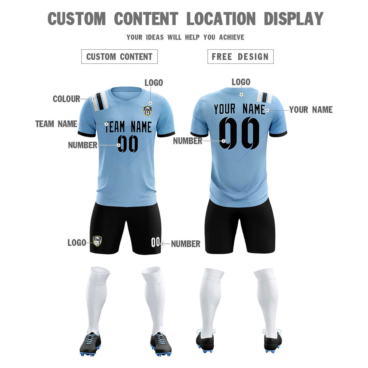 Custom Light Blue Striped Sportswear Football Kit Jersey For Adults