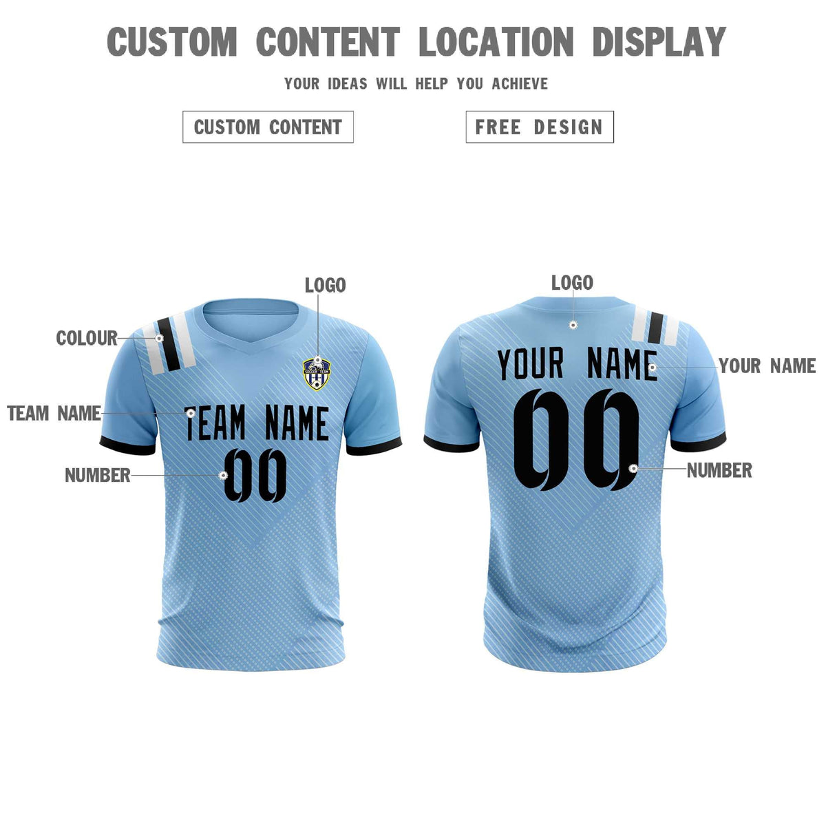 Custom Light Blue Striped Sportswear Football Kit Jersey For Adults