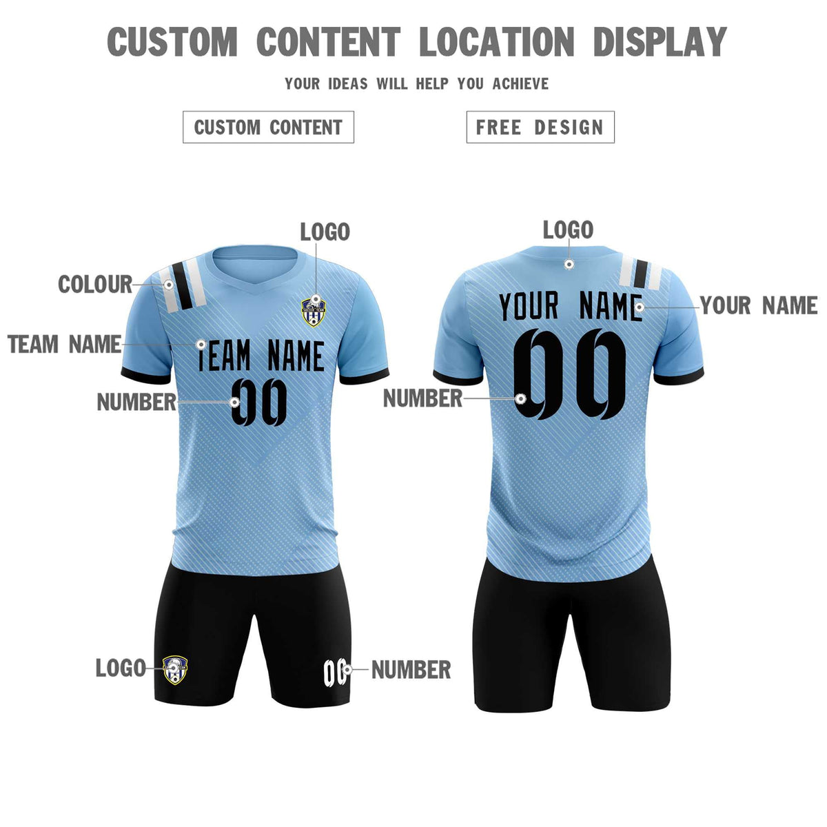 Custom Light Blue Striped Sportswear Football Kit Jersey For Adults