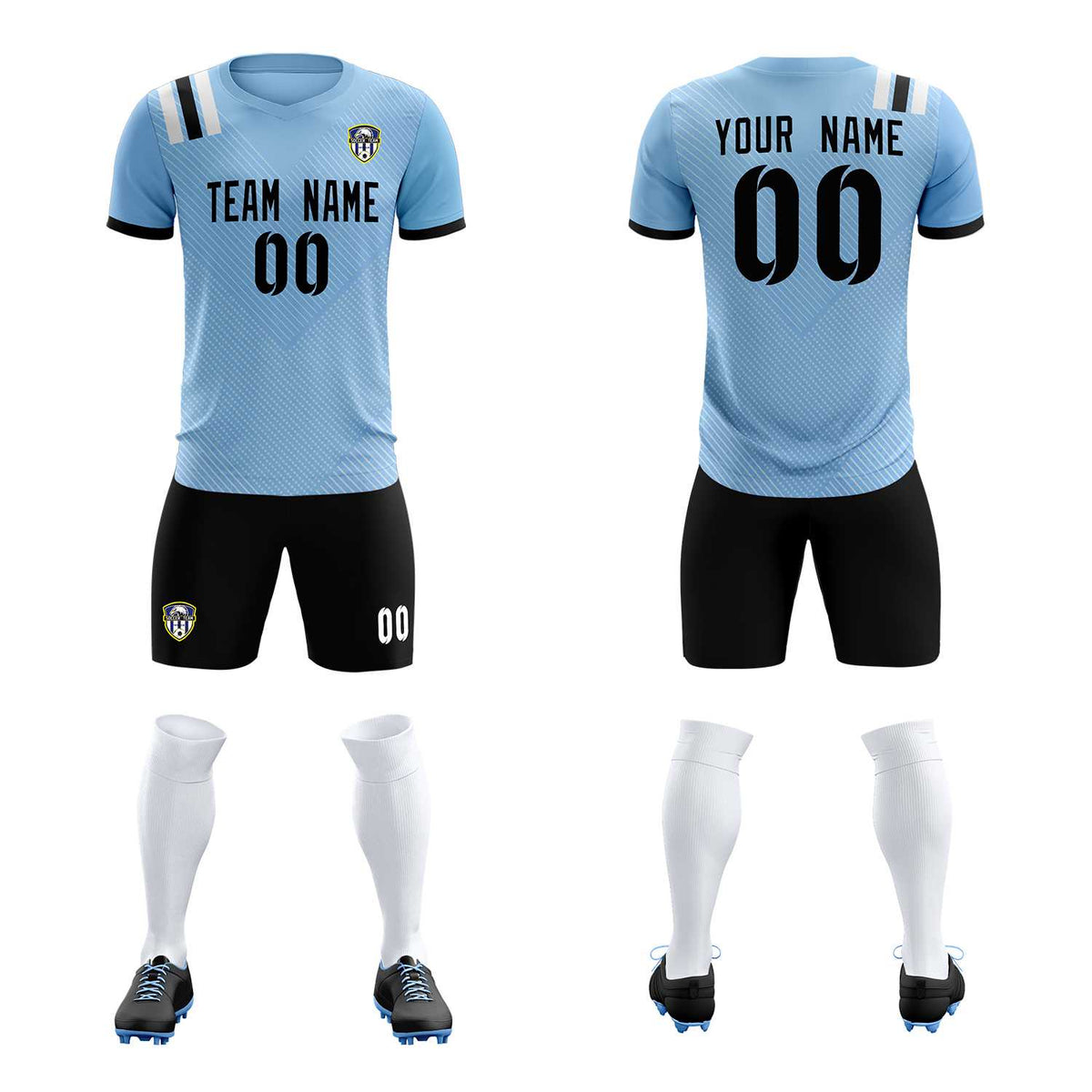Custom Light Blue Striped Sportswear Football Kit Jersey For Adults