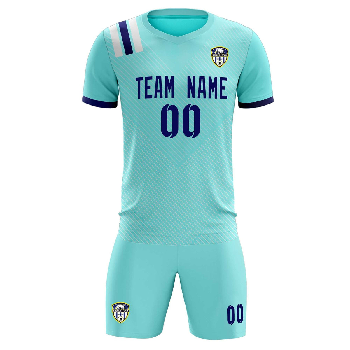 Custom Sky Blue Striped Sportswear Football Kit Jersey For Adults
