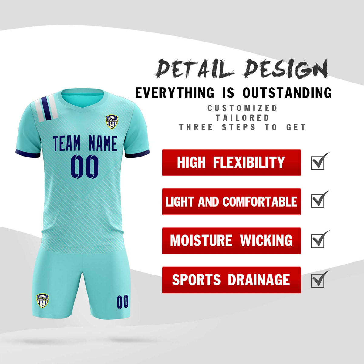 Custom Sky Blue Striped Sportswear Football Kit Jersey For Adults