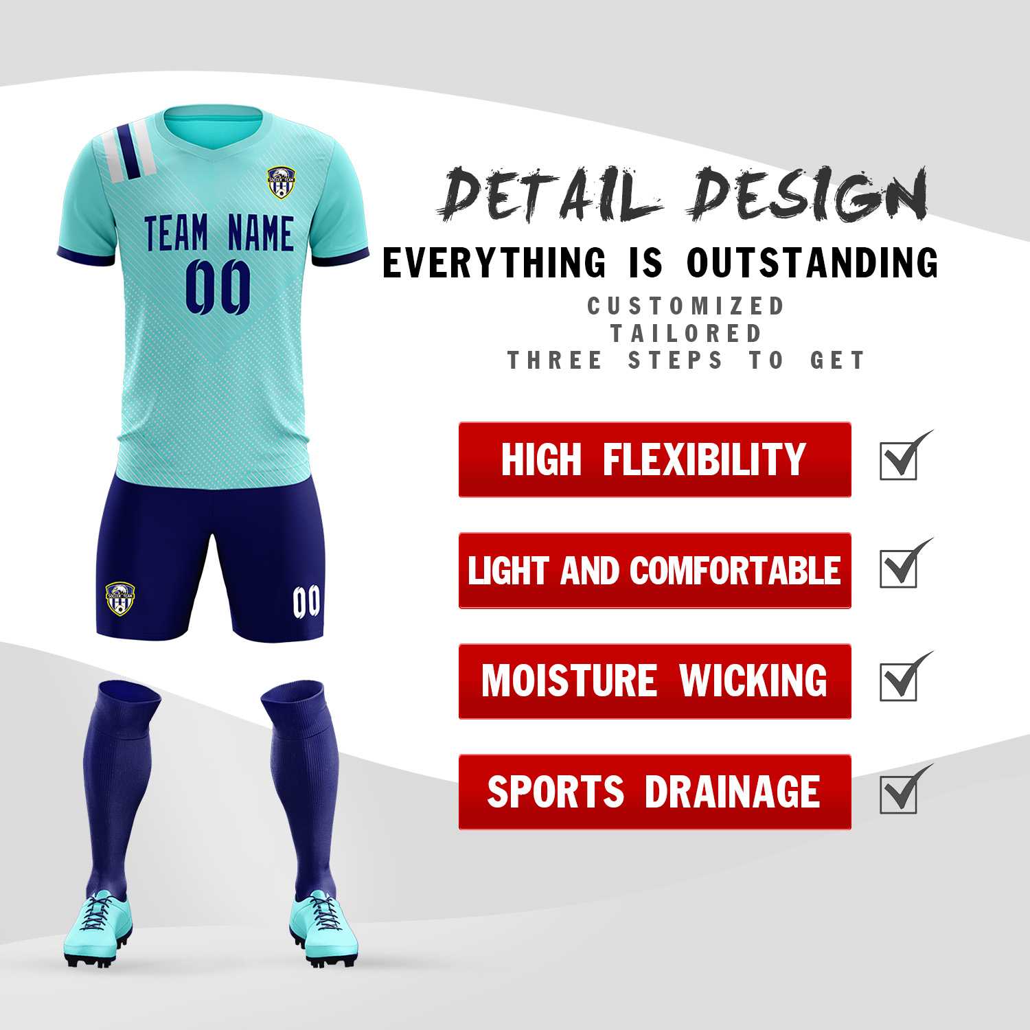 Custom Sky Blue Striped Sportswear Football Kit Jersey For Adults