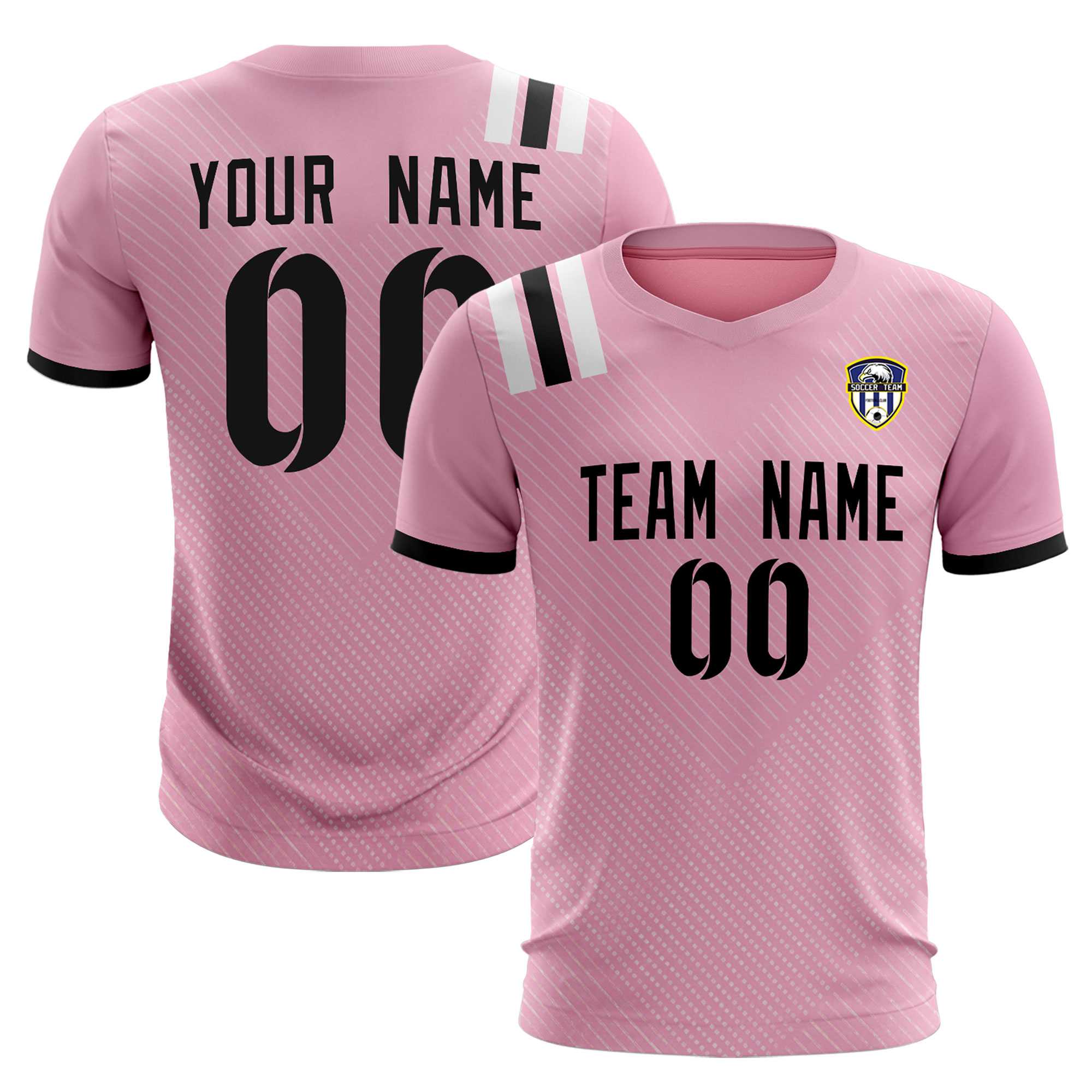 Custom Pink Striped Sportswear Football Kit Jersey For Adults