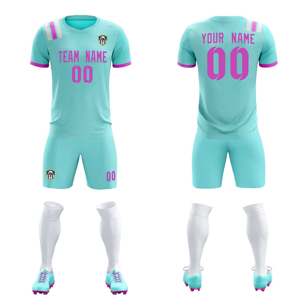 Custom Light Blue Striped Sportswear Football Kit Jersey For Adults